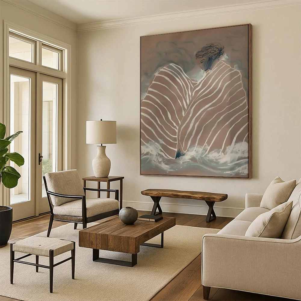 Waves Hand-painted Serene Tranquil Figure Abstract Artwork NCCB4